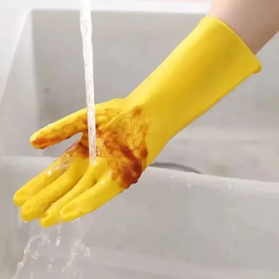 Durable Waterproof Latex Household Gloves - Heavy-Duty Dishwashing & Home Cleaning Gloves