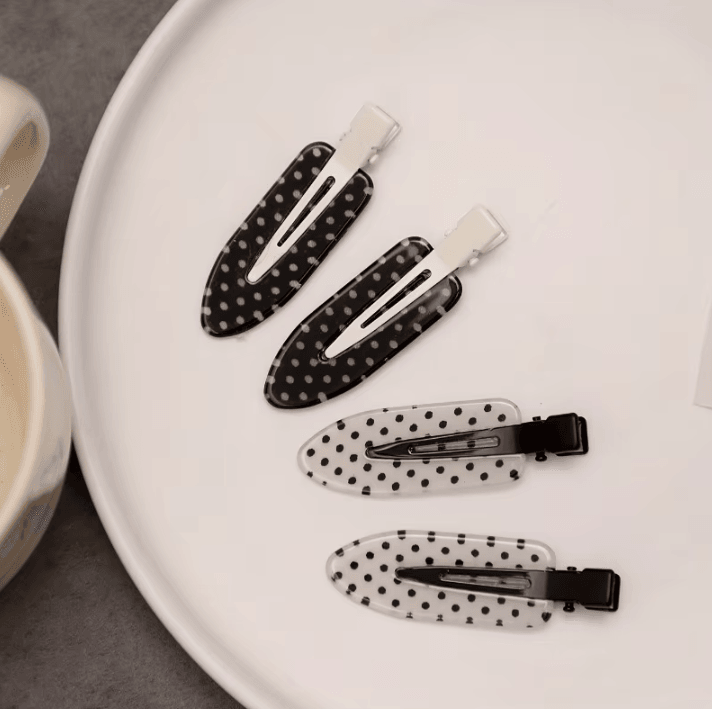Black White Acrylic Hair Clips with Polka Dot Design, Polka Dot Hair Accessories and Minimalist Hair Clips