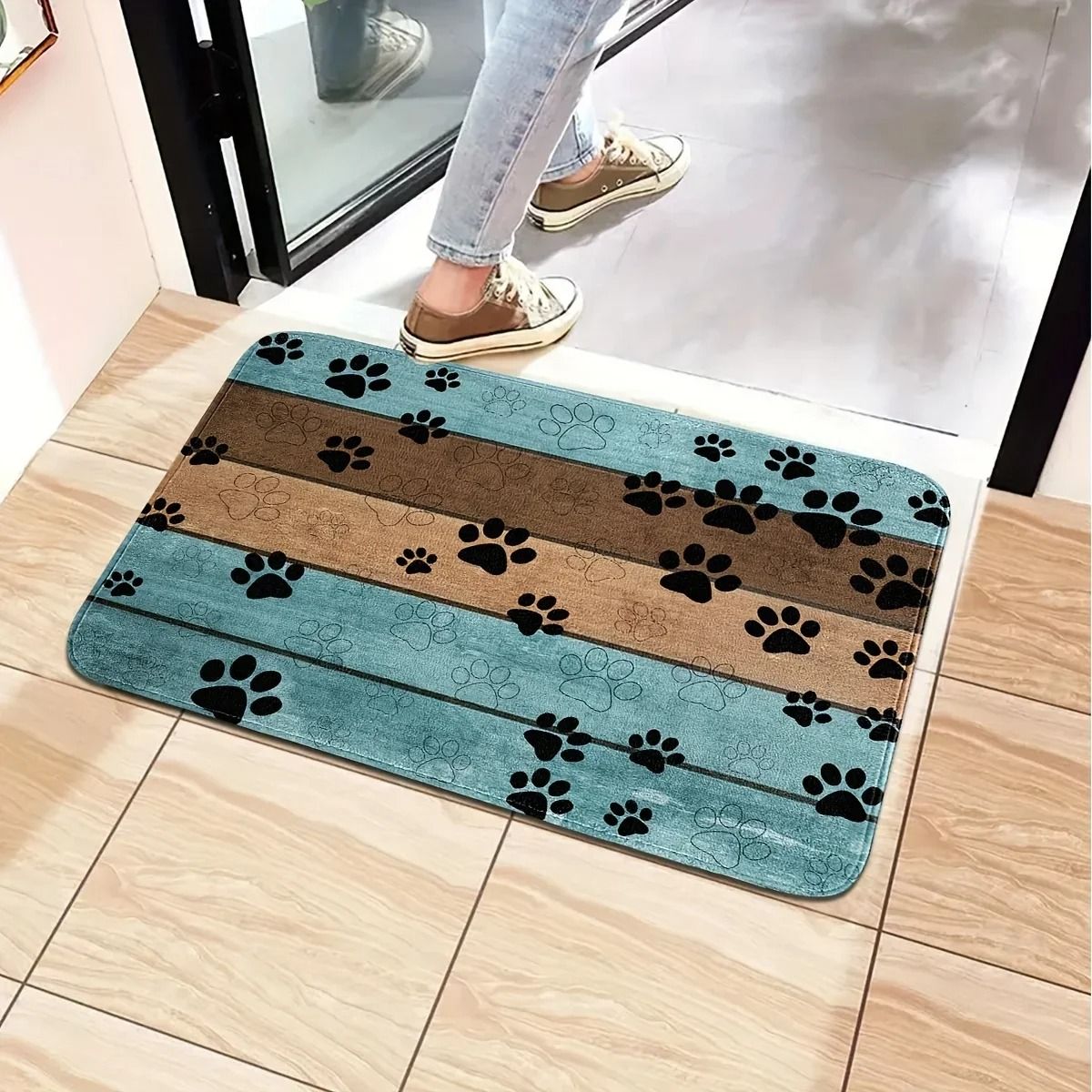 Cat Paw Print Doormat Non Slip Absorbent Floor Mat for Kitchen and Entrance