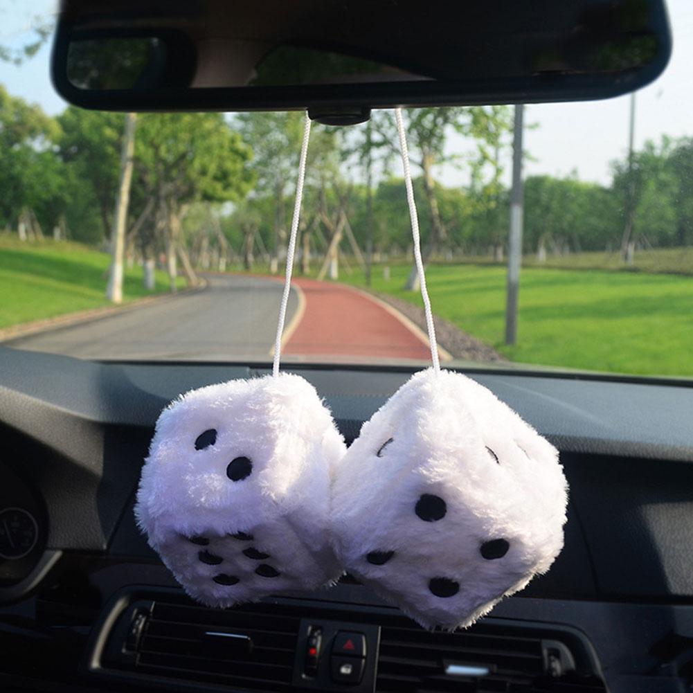 Fuzzy Pink Plush Dice, Retro Hanging Mirror Dices, Cute Square Plush Ornament for Car Interior or Kids Room