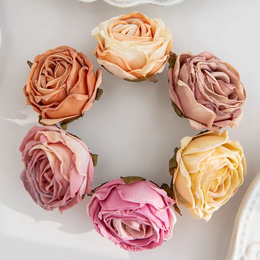 Artificial Flower Burned Edge Rose Wedding Bouquet, Bridal Decor for Home, Outdoor Garden Festival, DIY Scrapbook Wreath