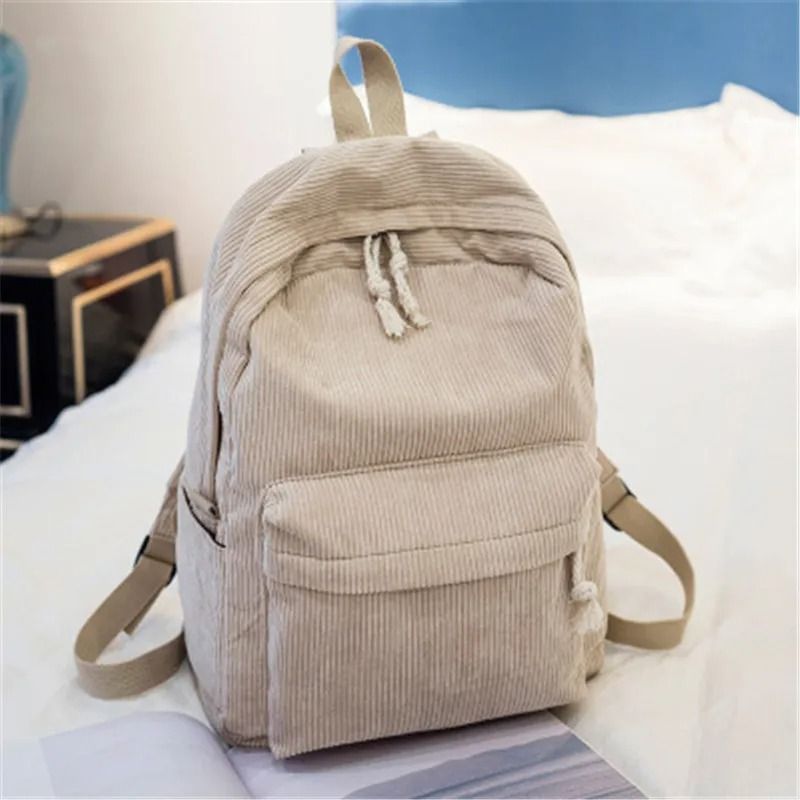 Corduroy School Backpack Anti Theft Casual Campus Bag For Teens