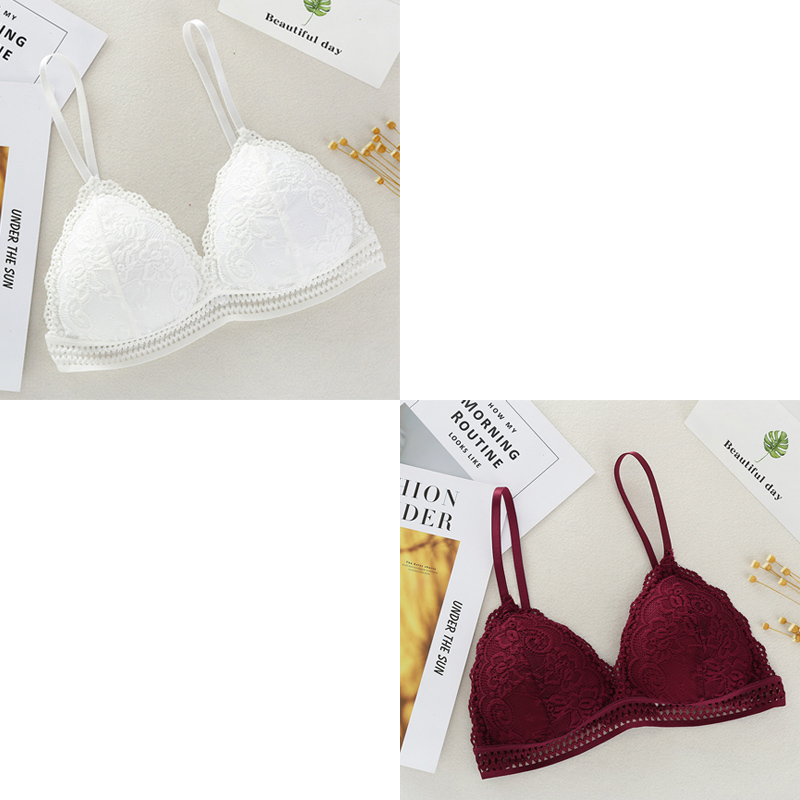 French Lace Women Bralette Soft Deep V Brassiere, No Steel Ring Beauty Back Bra, Girls Triangle Cup Padded Underwear