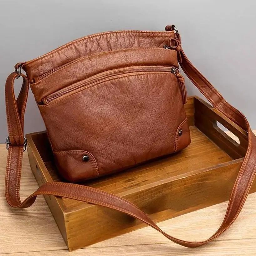 Everly Classic Women Crossbody Bag – Retro Soft Leather Shoulder Bag with Large Capacity & Multi Compartments