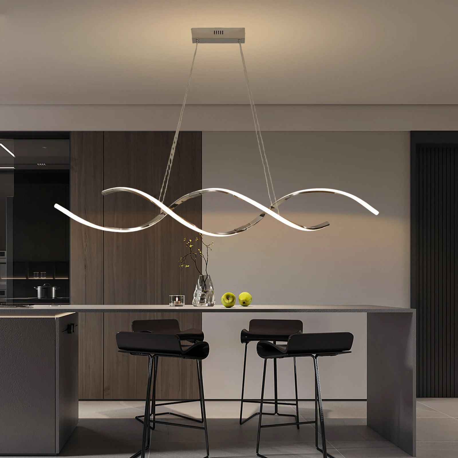 Modern LED Linear Chandelier – Dimmable Remote-Control Pendant Light for Dining & Living Spaces