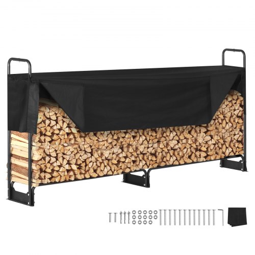 Heavy Duty Outdoor Firewood Rack with Cover Waterproof Log Storage Holder for Patio and Fireplace