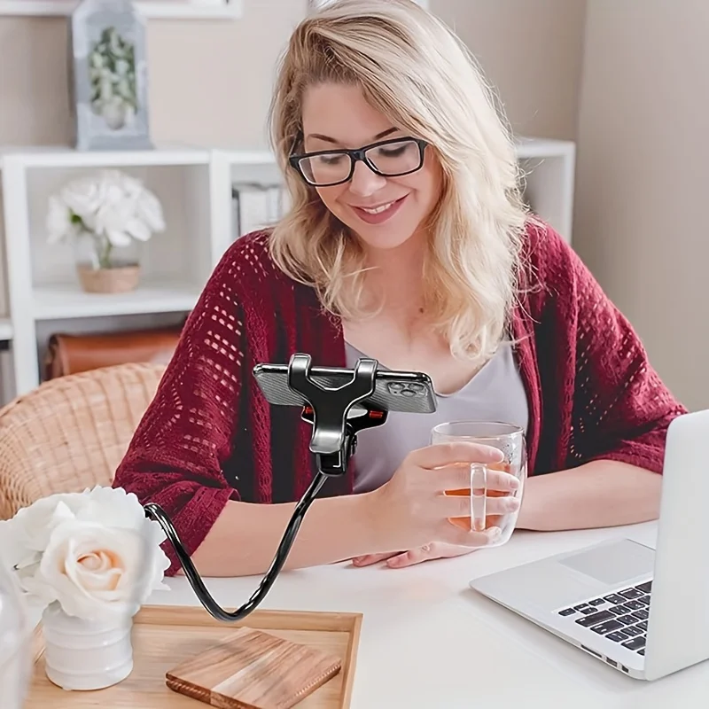 Phone Clip Holder with Grip Flexible Long Arm Gooseneck Lazy Mount Clamp Stand