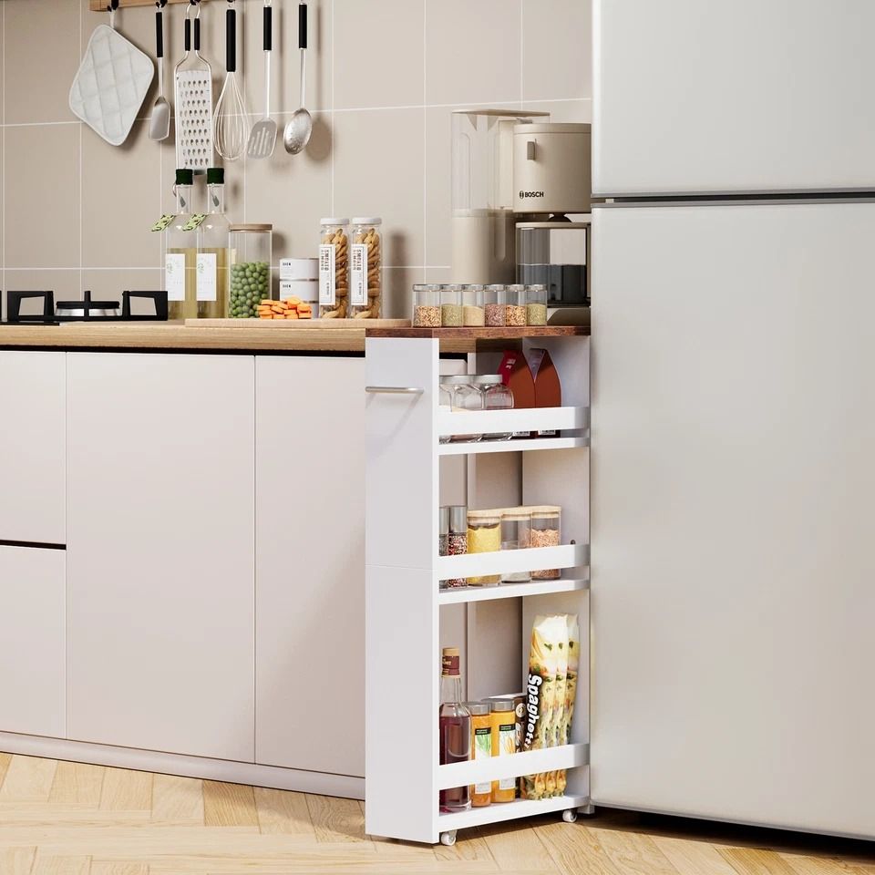 Slim Rolling Cart, Tier Utility Storage Cart, Narrow Kitchen Cart for Small Spaces