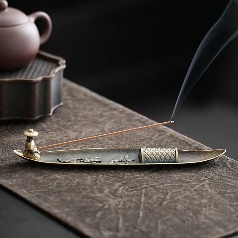 Men Fishing Boat Incense Holder Zen Aromatherapy Ornament