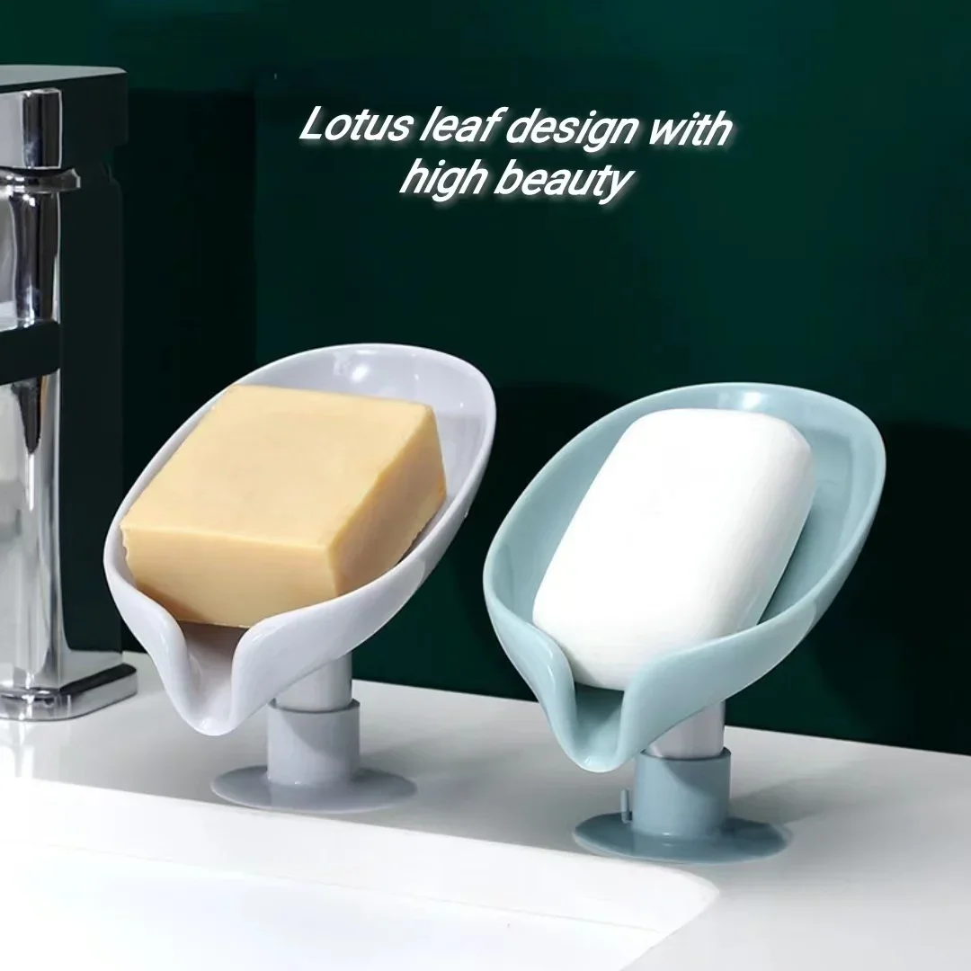 Creative Leaf-Shaped Soap Box for Bathroom – Water-Free Storage Tray with Sucker for Easy Placement