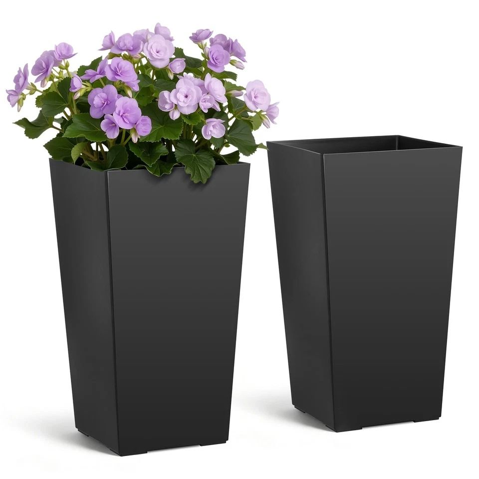 Tall Modern Black Planters Weather-Resistant Pots for Indoor & Outdoor Use