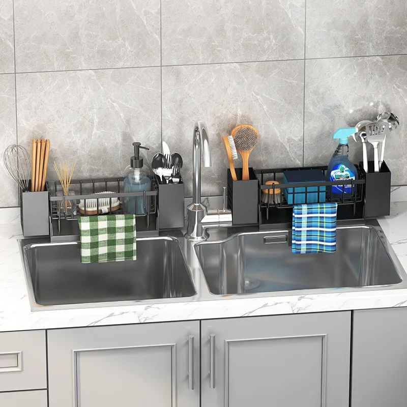 Kitchen Sink Drain Rack Organizer Self Draining Shelf for Soap Sponge & Dishcloth ABS Plastic Sink Holder