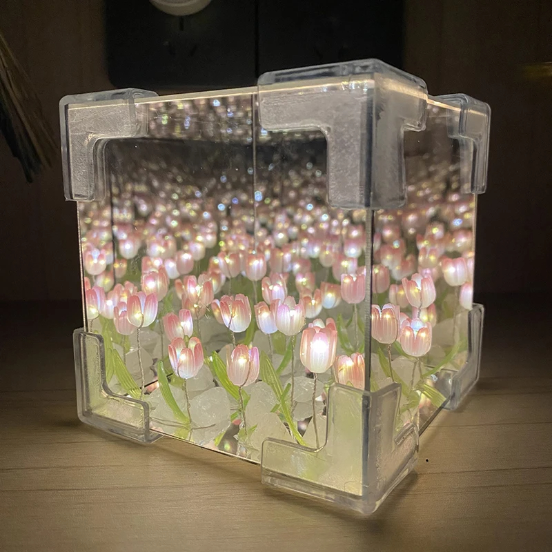 Flower Sea Cube Small Night Lamp Creative Diy Tulip Nightlight Decor Valentine's Day Birthday Gift