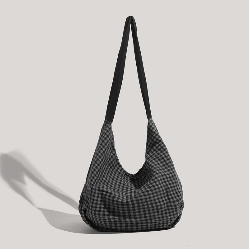 Commuting Large-Capacity Canvas and Checkered Nylon Tote Bag