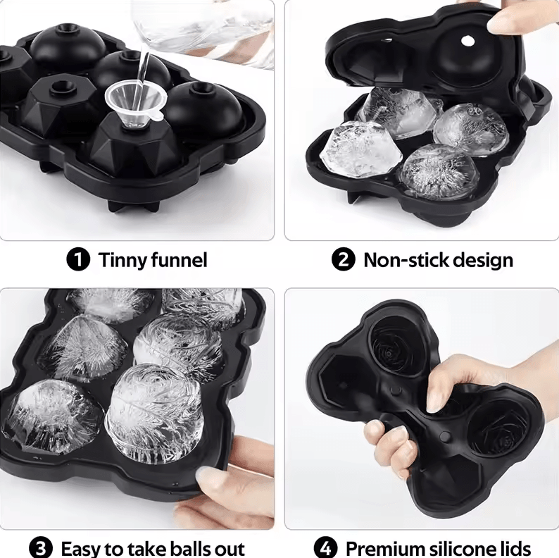 Premium Silicone Ice Cube Trays with Lid – Rose & Diamond Ice Ball Maker for Cocktails