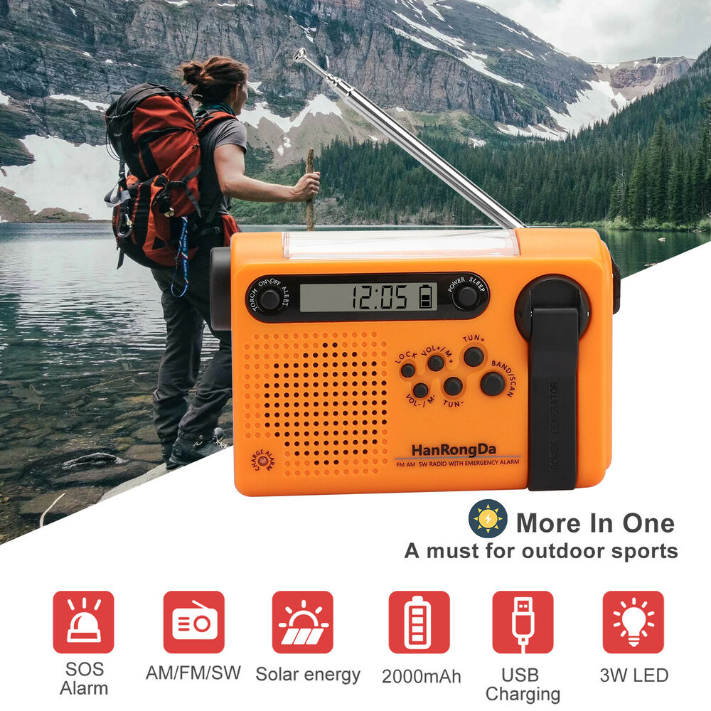 Portable Solar Hand Crank Radio with Power Bank, Phone Charger, Flashlight & Weather Emergency Radio