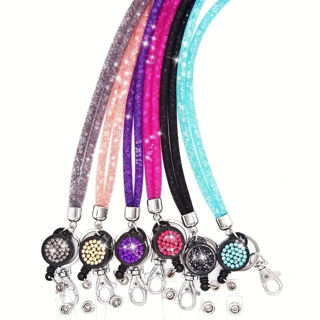 Sparkly Rhinestone Retractable Lanyard and Badge Holder for Women
