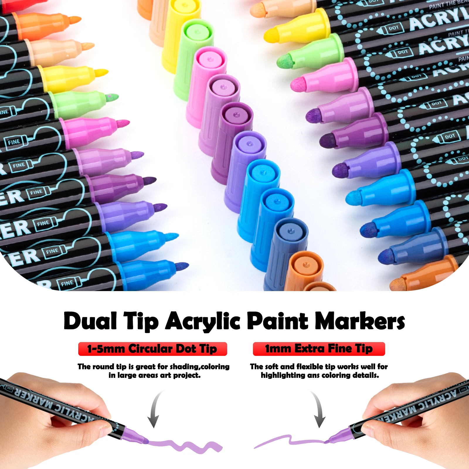 Acrylic Dual Tip Marker Colors, Waterproof Art Painting Supplies, School & Graffiti Drawing Markers