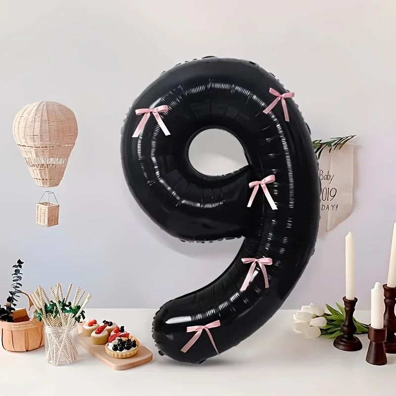 Black Number Balloon with Pink Bow