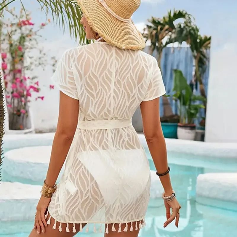 White Lace Beach Cover Up Dress Long Swimwear Bikini Tunic