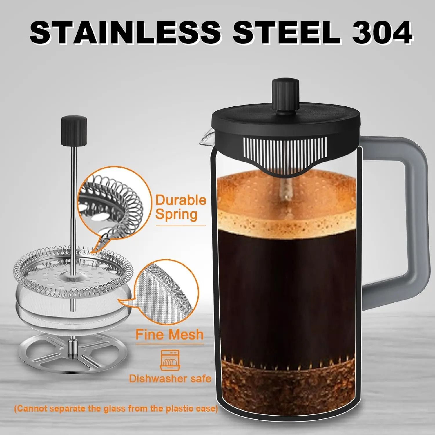 French Press Coffee Pot with Heat Resistant Glass and Four Level Filtration