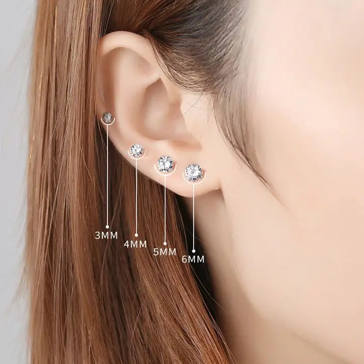 Sterling Silver Jewellery, Cute Tiny Clear Crystal Stud Earrings, Fashion Gift for Women, Girls, Teens, Lady Jewellery