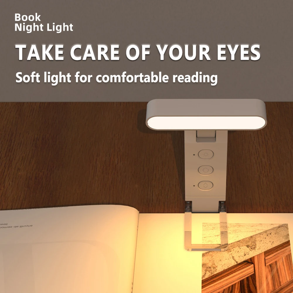 USB Clip-on Reading Light, Portable Rechargeable Book Clip Lamp for School, Fold able LED Bookmark Light for Dormitory
