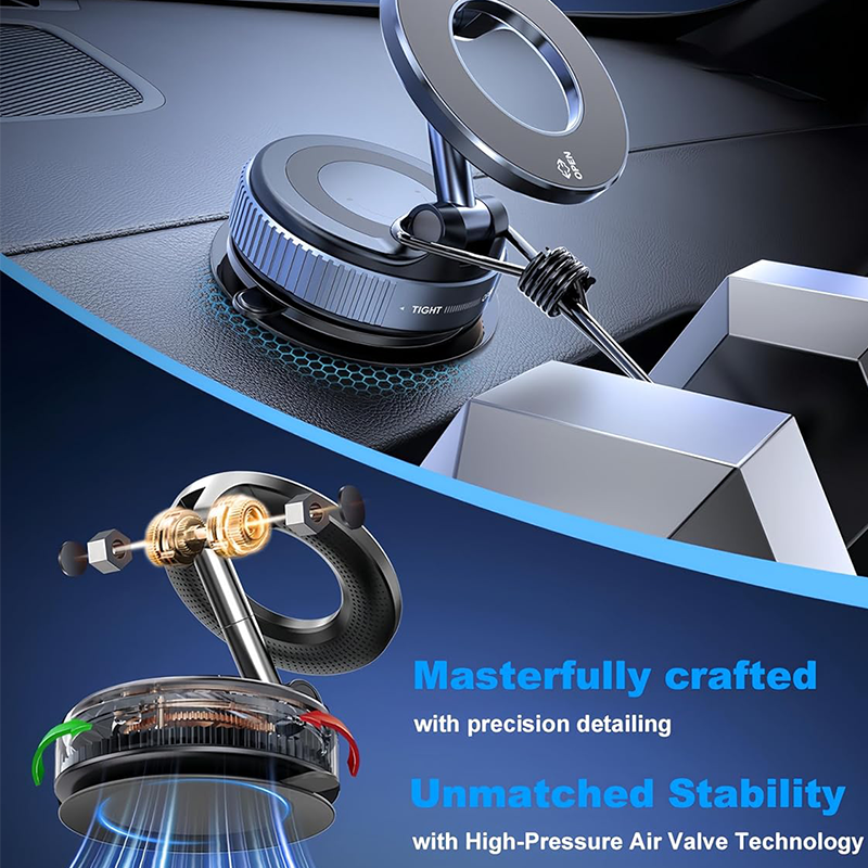 Foldable Car Mount, Magnetic Holder, Strong Suction Stand, iPhone, Cell Phone, Live Streaming
