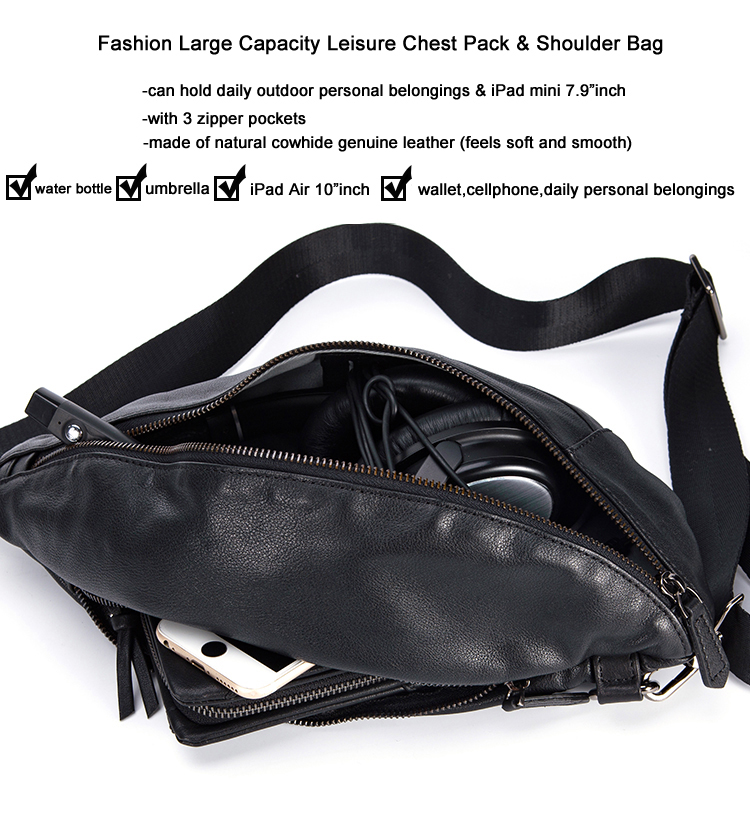 Genuine Leather Mens Chest Pack Crossbody Sling Bag Fashionable and Durable Messenger Shoulder Bag