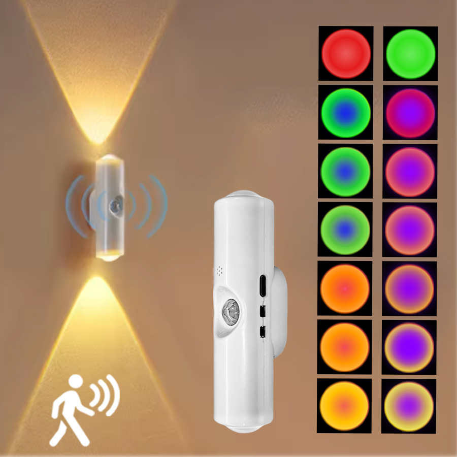 Magnetic LED Cabinet Lights Motion Sensor Ambient Light, RGB Rechargeable Wall Sunset Lamp for Kitchen Hallway Stairs