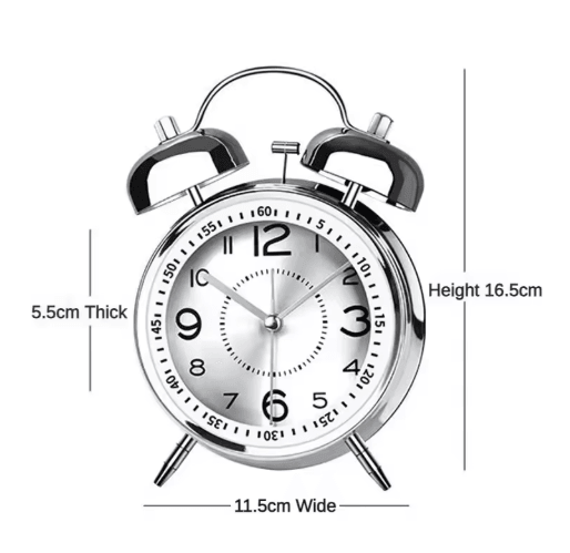 4.5 Inch Twin Bell Loud Metal Alarm Clock with 3D Dial and Backlight – Retro Battery Operated Desk Clock