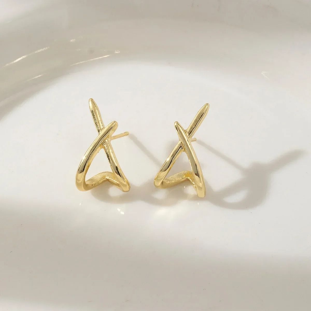 Trendy Gold Cross Stud Earrings