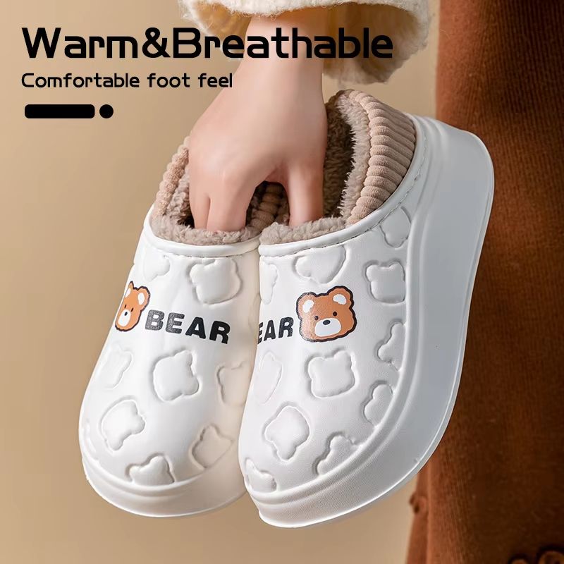 Women's Waterproof Winter Cotton Slippers – Warm Non-Slip Indoor & Outdoor House Shoes for Couples