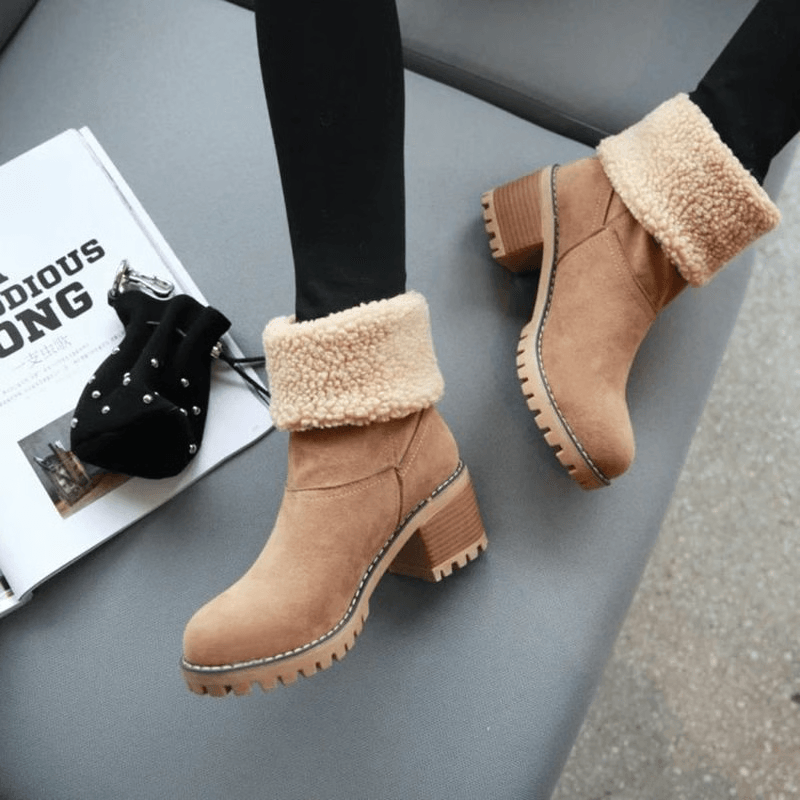 Warm Winter Womens Snow Boots with Traction Grip and Comfortable Block Heel for All-Day Wear