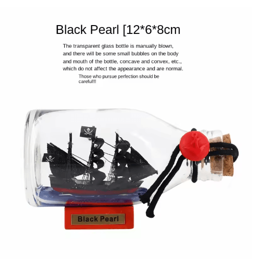 Black Pearl Ship in a Bottle Decor Pirate Glass Bottle Nautical Ornament
