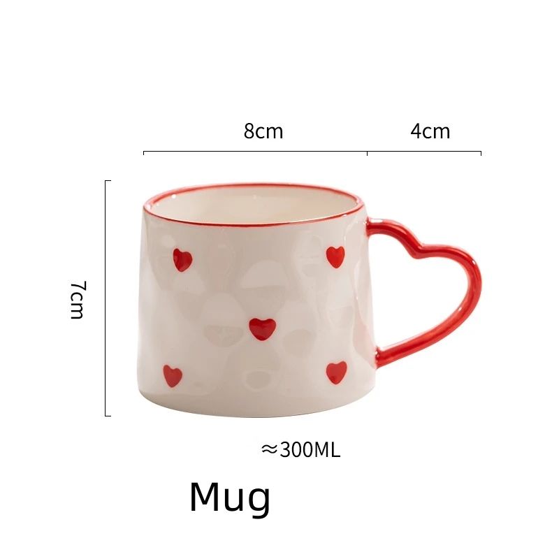Hand-Painted Ceramic Heart Handle Mug (201–300ml) – Romantic Love Coffee & Tea Cup
