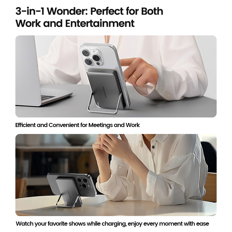 Magnetic Power Bank, Wireless Portable External Battery, Stand for MagSafe, PowerBank for iPhone