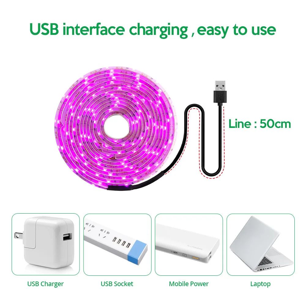 Full Spectrum USB Grow Light Strip (5V) - Flexible LED Plant Strip for Indoor Seedlings & Hydroponics