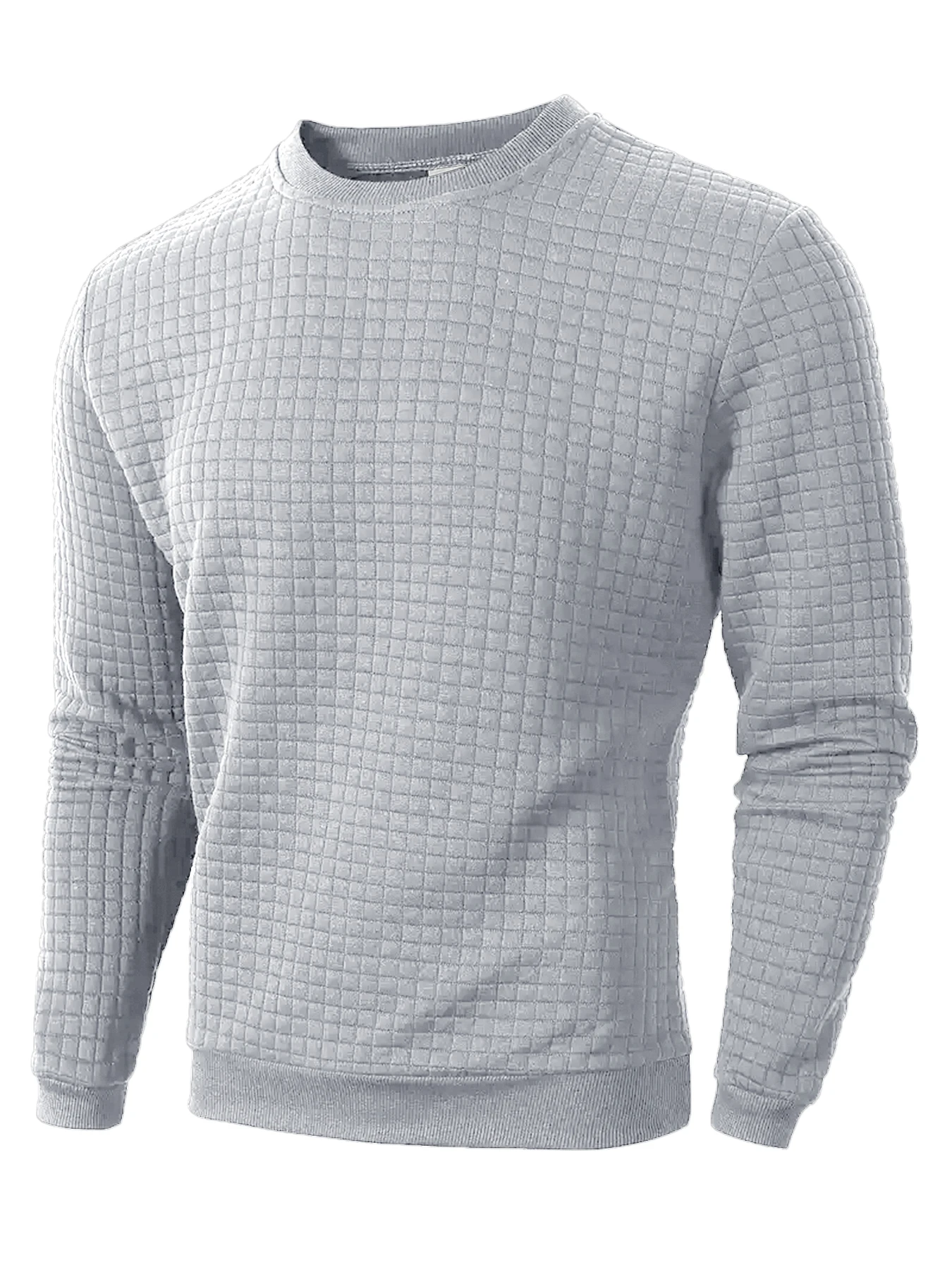 Autumn Mens Crew Neck Pullover, Solid Color Knitted Streetwear, Jacquard Check Sweatshirt Long Sleeve Warm Slim Sweaters