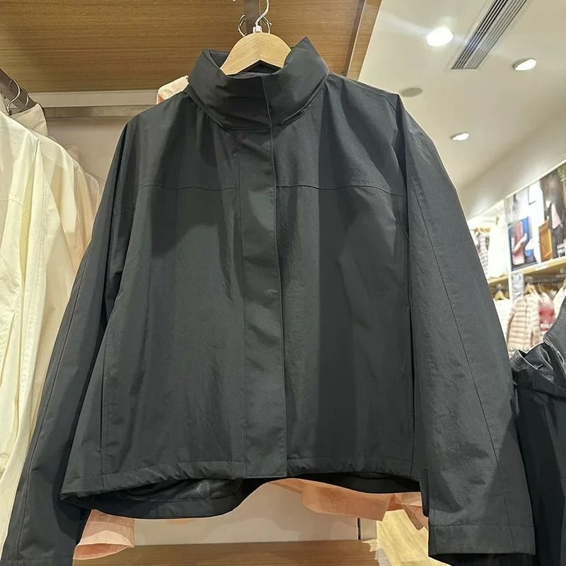 Windproof Stand Collar Jacket Hooded Lightweight Coat