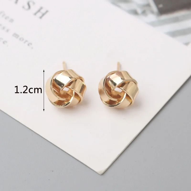 Tiny Metal Twist Round Stud Earrings