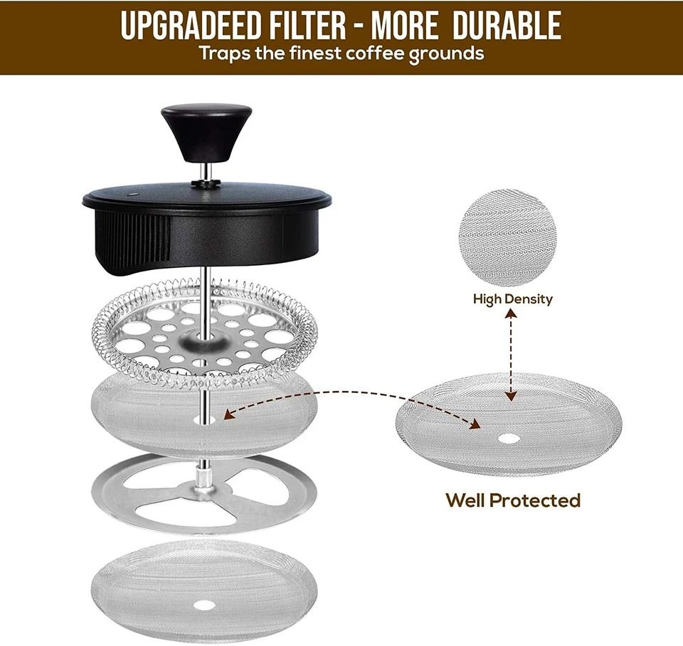 Kitchen French Coffee Press Glass Tea & Espresso Maker with Triple Filters