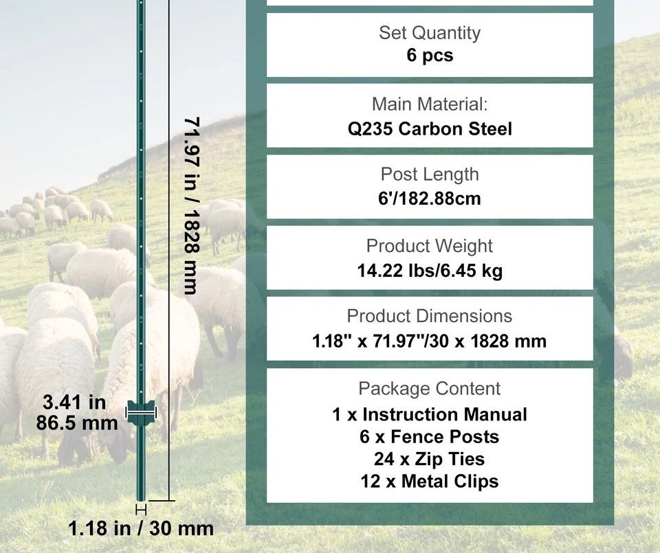 Heavy Duty Green Metal T-Post Fence Posts