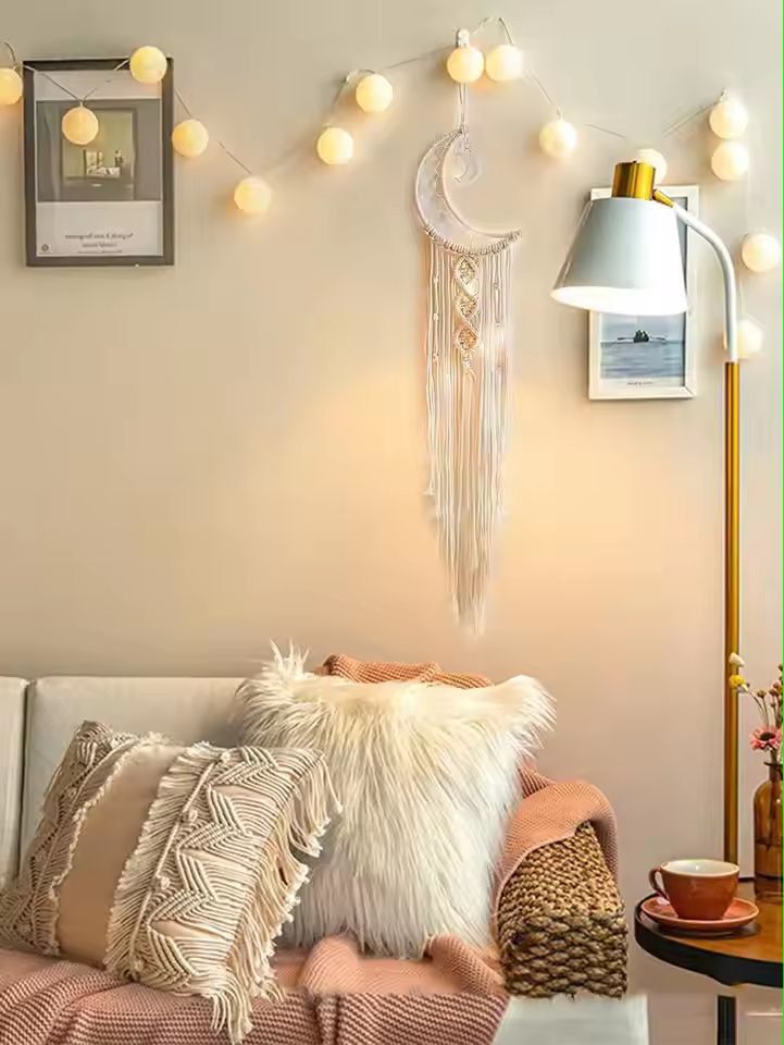 Boho Glow Dreamcatcher Wall Lamp – Woven Bohemian Wall Hanging
