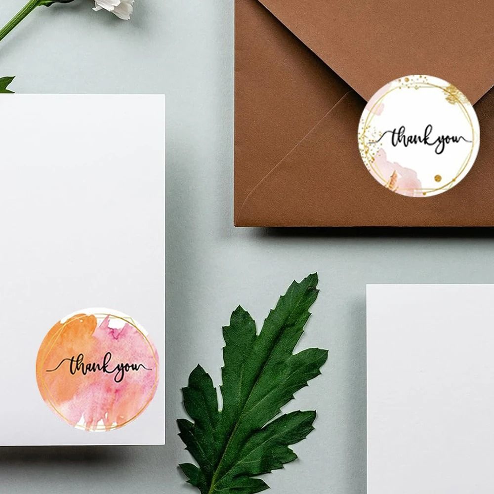 Thank You Stickers Roll 500 Pieces Cute Pink Gold Labels