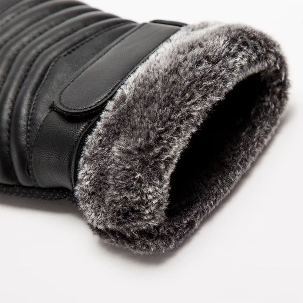 Mens Plush Insulated PU Leather Touchscreen Winter Cycling Gloves