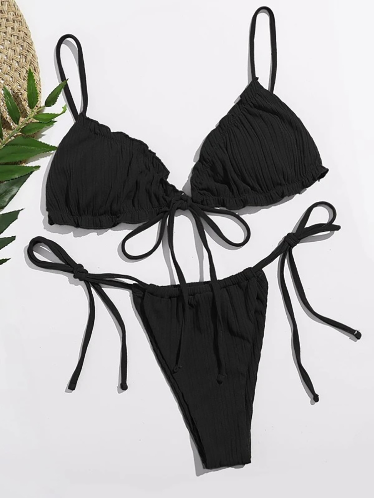 Sexy Swimsuit Pit Stripe Bikini, Women Swimwear Bathing Suits, Push Up Biquinis, Bandage Beachwear Solid Sets