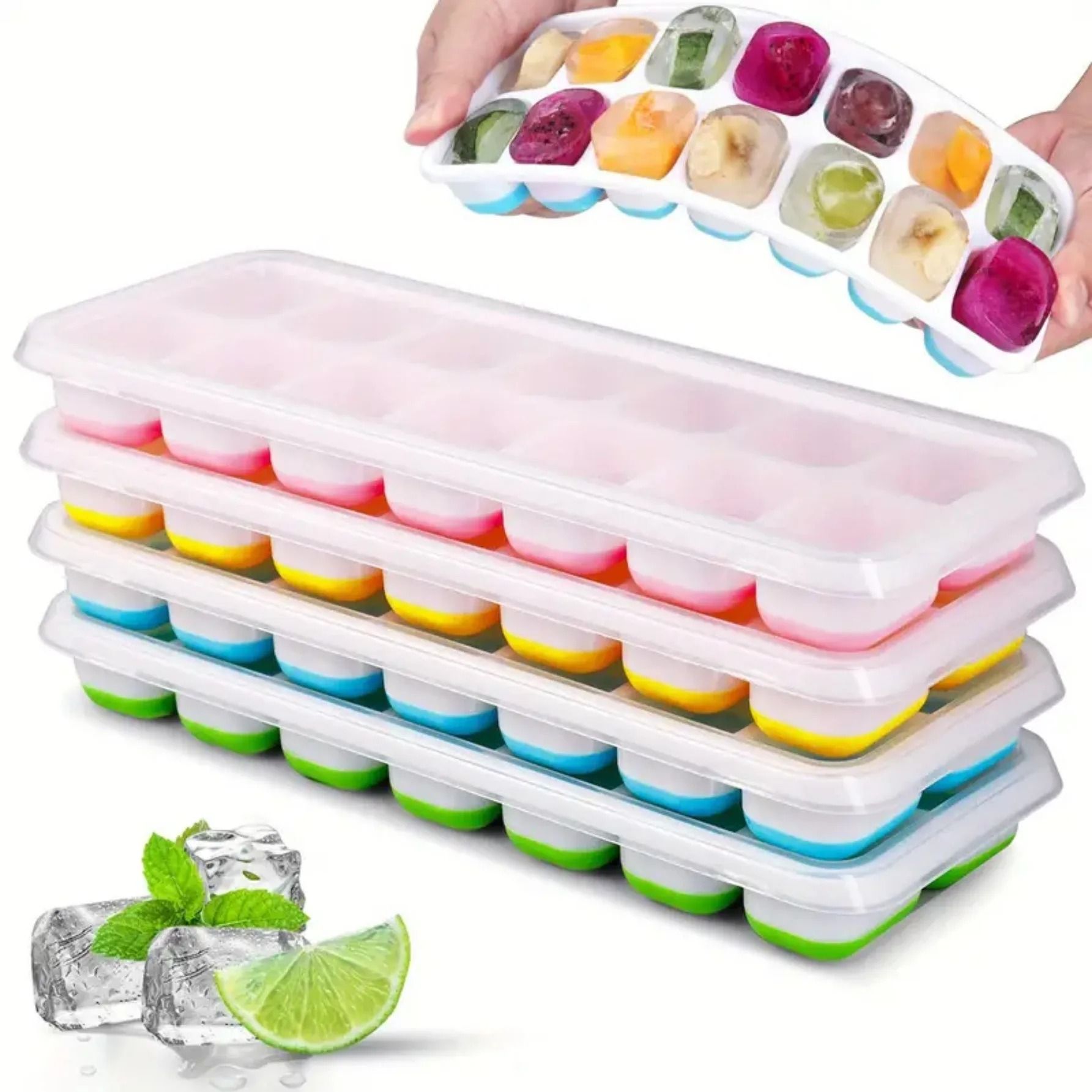 Silicone Ice Cube Tray with Lid 14 Grid Ice Mold for Freezer