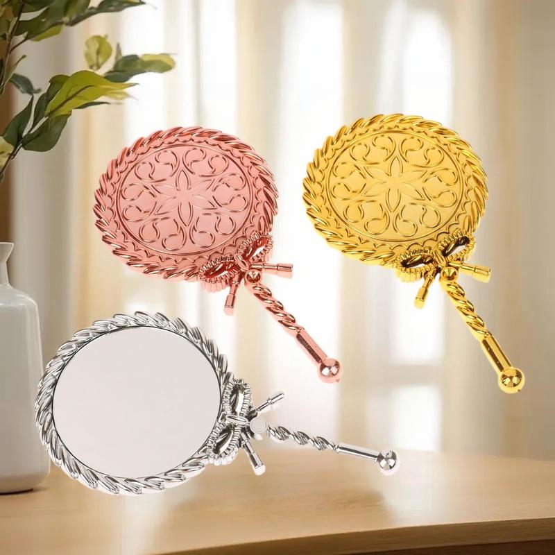 Vintage Handheld Makeup Mirror Portable, Round Cosmetic Mirror with Baroque Design, European Court Beauty Tool
