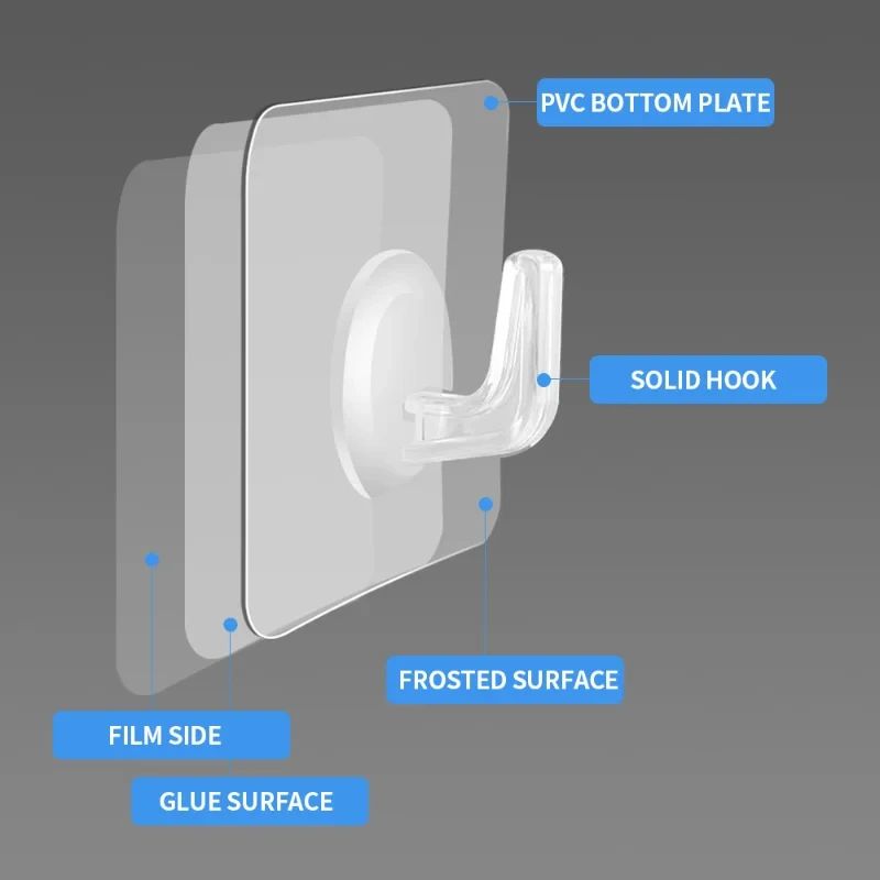Transparent Self-Adhesive Heavy Duty Wall Hooks 5/10/20-Pack Multi-Use Organizer